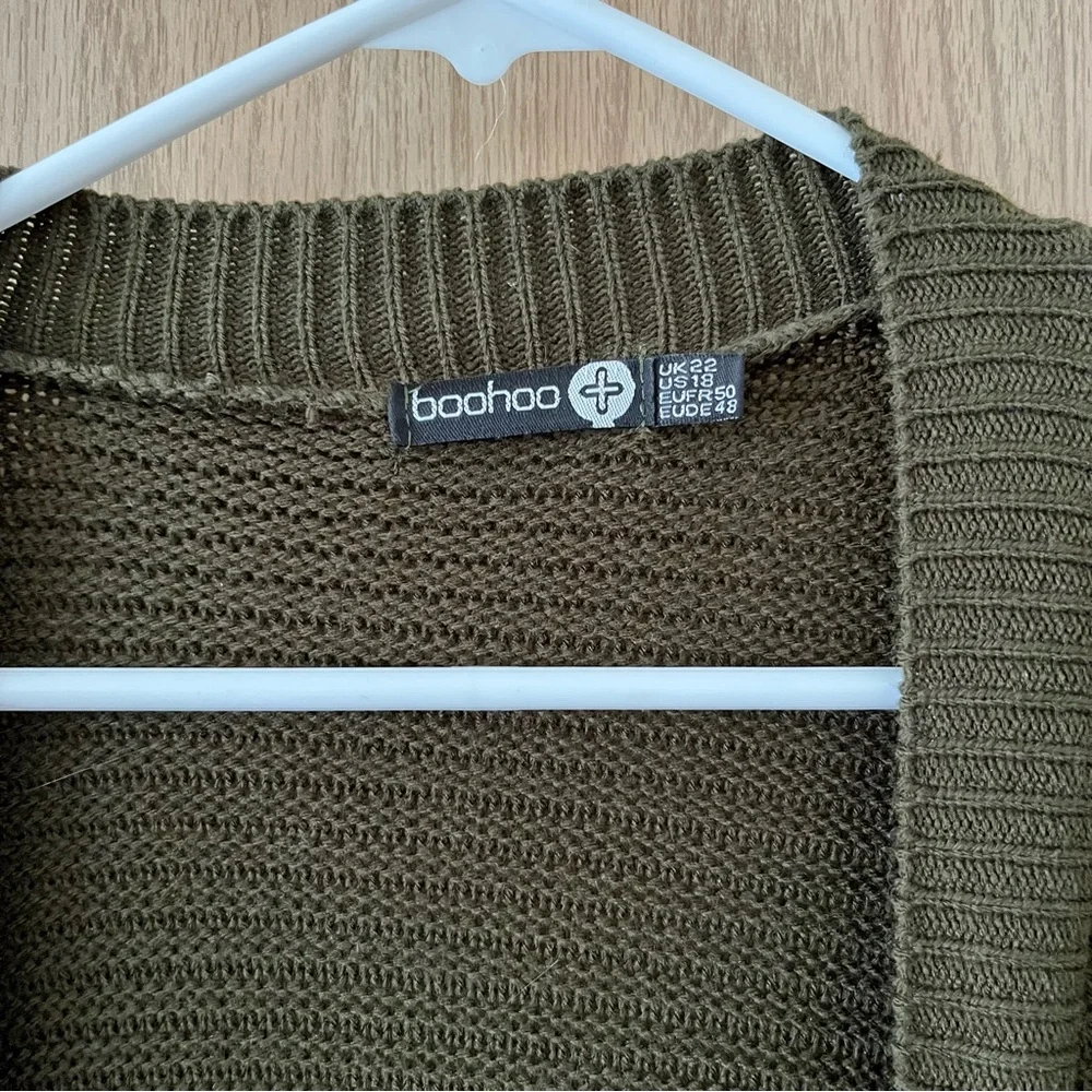 Boohoo Plus Cocoon Oversized Rib Knit Cardigan — Khaki - Picture 6 of 8